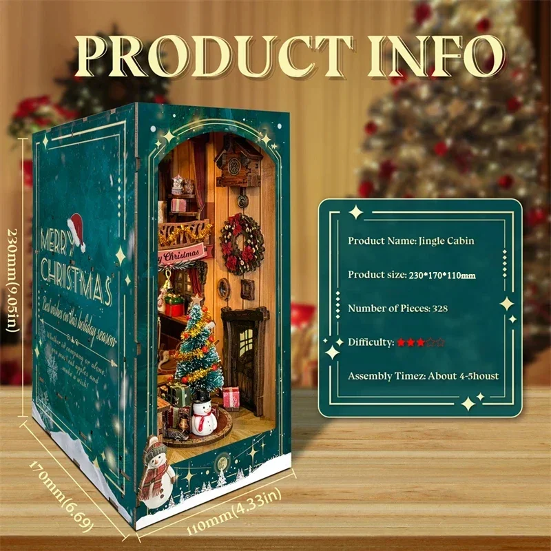 Diy Wooden Book Nook Kit Shelf Insert - Selamat Natal DIY Rak Buku Miniatur